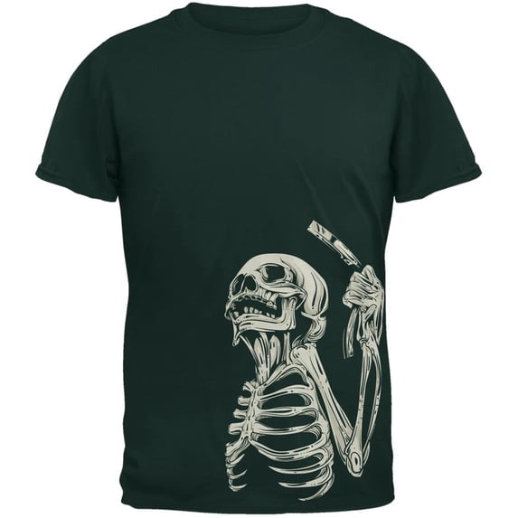 Skeleton Barber Forest Green Adult T-Shirt - 2X-Large