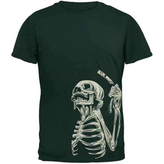 Skeleton Barber Forest Green Adult T-Shirt - Medium