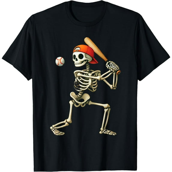 Skeleton Baseball Halloween Costume Funny Men Boys Kids Tee T-Shirt