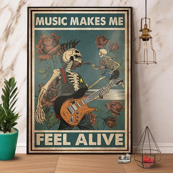 Skeleton Bass Guitar Music Makes Me Feel Alive Paper Poster No Frame Matte Wall Art Decor 16 x 24 Inch Poster