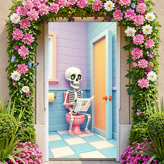 Skeleton Bathroom Decor Creepy Skeleton Reading Newspaper Decorative Funny Design for Halloween Party Bathroom Humor Indoor