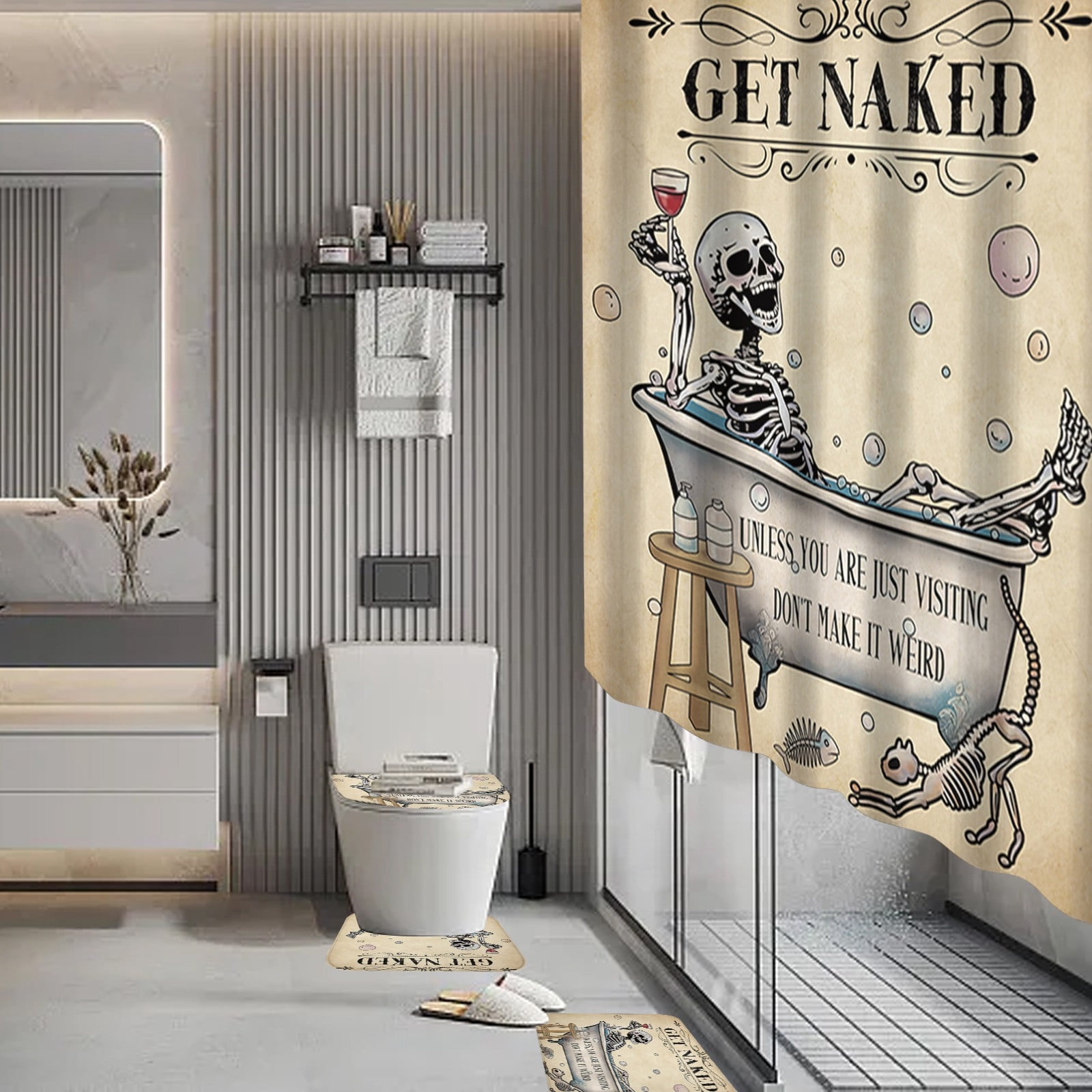 Skeleton Bathroom Shower Curtain Floor Mat Four Piece Home Bathroom Dry
