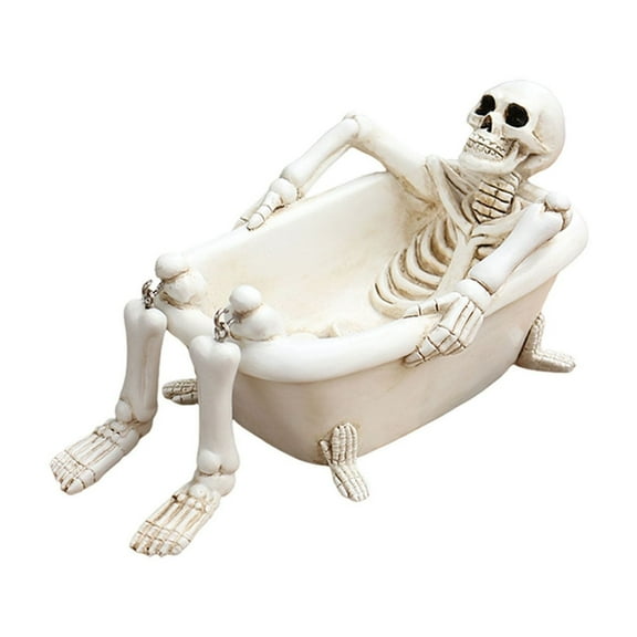 Skeleton in Bathtub Figurine - Gothic Halloween Decor, Funny Resin Bubble Bath Skeleton Statue, Unique Macabre Bathroom Accessory & Gift for Fans
