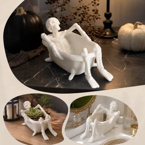 Skeleton Bathtub Planter Pot Halloween, Funny Skeleton In Bathtub Decor Container Gothic Skull Pot Multi Purpose Desktop For Home Decor