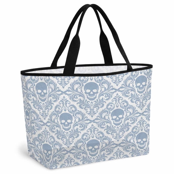 Skeleton Beach Bag for Women, Large Breathable Mesh Beach Tote Bag, Light Blue Horror Skull Abstract Patterned Sandproof Lightweight Travel Bags for Vacation Picnic Swimming Pool 15.7"x15.7"x9.1"