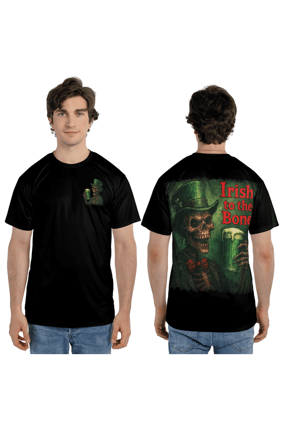 Skeleton Beer 3D T-Shirt, Irish To the Bone St Patrick’s Day Skull 3D Tee, St. Patrick’s Day Irish Pride 3D Print