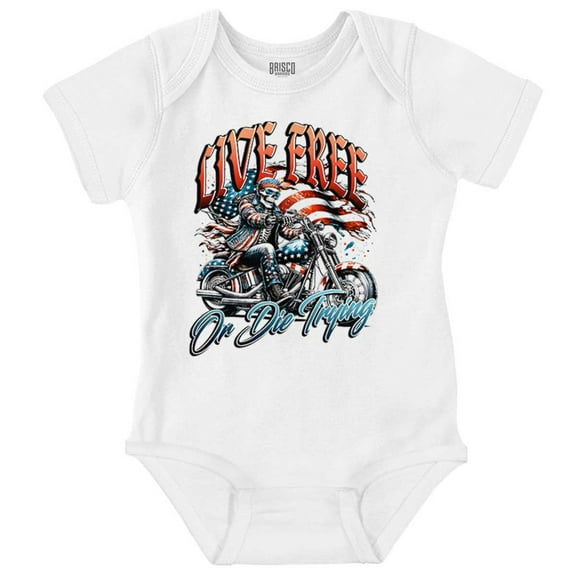 Skeleton Biker Live Free Die Trying Romper Boys or Girls Infant Baby Brisco Brands NB