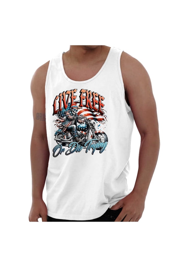 Skeleton Biker Live Free Die Trying Tank Top T Shirts Men Women Brisco Brands X