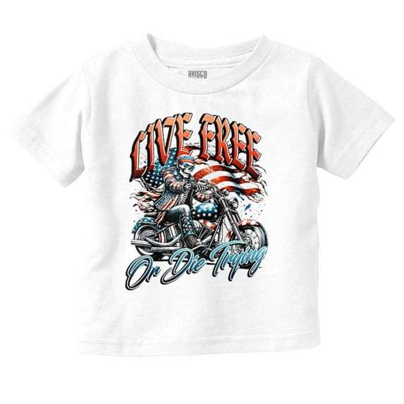 Skeleton Biker Live Free Die Trying Toddler Boy Girl T Shirt Infant Toddler Brisco Brands 2T