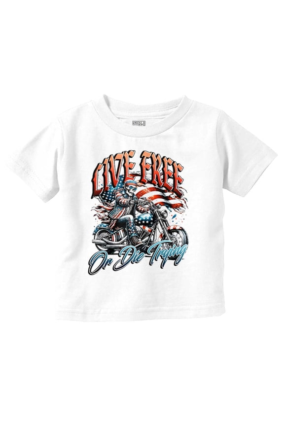 Skeleton Biker Live Free Die Trying Toddler Boy Girl T Shirt Infant Toddler Brisco Brands 4T