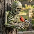 thumbnail image 1 of Skeleton Bird Feeder, Skull and Ribcage Design with Seed Tray, Gothic Garden Decor Statue, 15cm/5.9in, 1 of 5