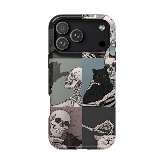 Skeleton Black Cat Collage Tough Case for iPhone 18 Pro & 18 Pro Max, Gothic Dark Art Protection