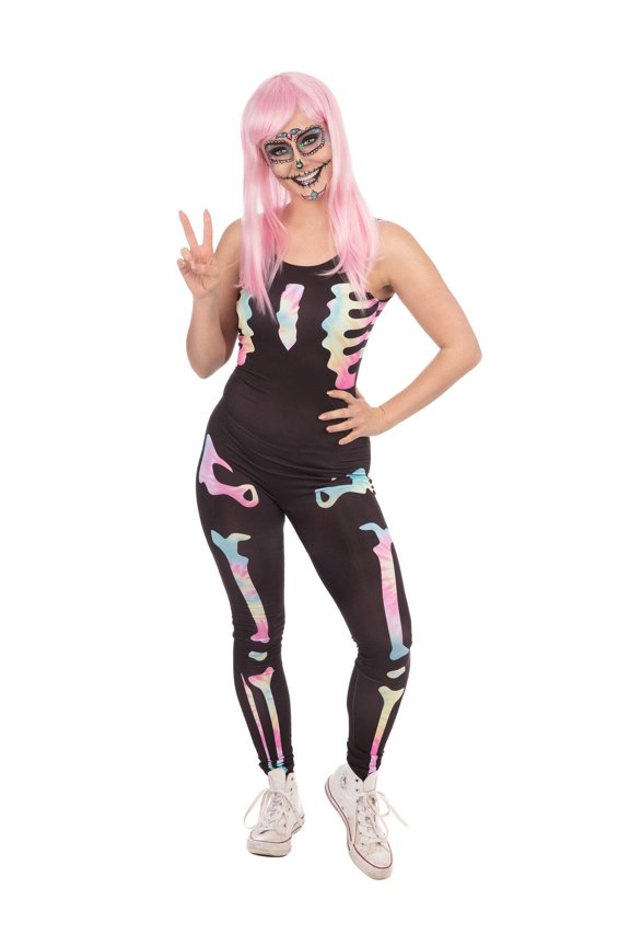 Skeleton Black Jumpsuit Medium Female Adult Fancy Dress Party Book Week Halloween