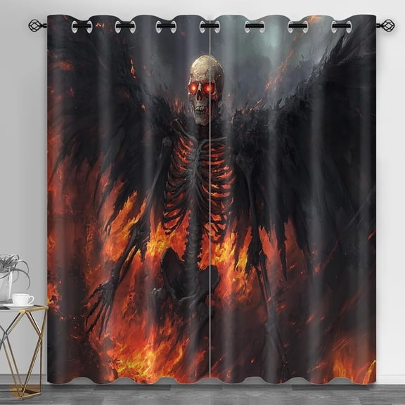 Skeleton Blackout Curtains, Gothic Skull Window Drapes for Bedroom Living Room Kitchen, Halloween Theme Curtains 26"W x 45"L (Pack of 2)