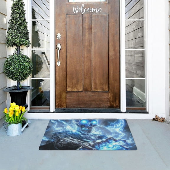 Skeleton Blue Power Doormats Welcome Mats Gate Pads Entryway Outdoor 32" x 20"