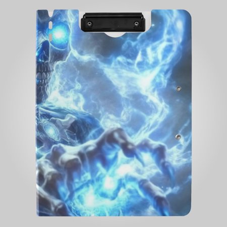 Skeleton Blue Power Foldable Binder Folder Clipboard with Pen Slot Double Clips A4 Size File Storage