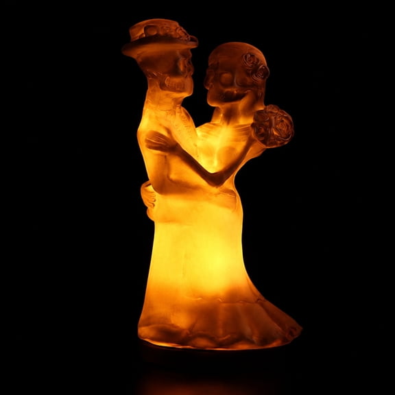 Skeleton Bride & Groom Embracing LED Night Light, 5.51in Gothic Resin Figurine Lamp, Halloween Romantic Eternal Love Decor for Spooky Wedding, Cemetery & Dark Home Theme