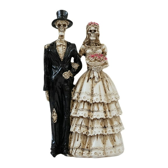 Skeleton Bride and Groom Figurine – Romantic Gothic Wedding Couple Statue, Unique Day of the Dead Decor, Halloween Tabletop Ornament, Resin Lovers Sculpture for Home, Office, or Party Display
