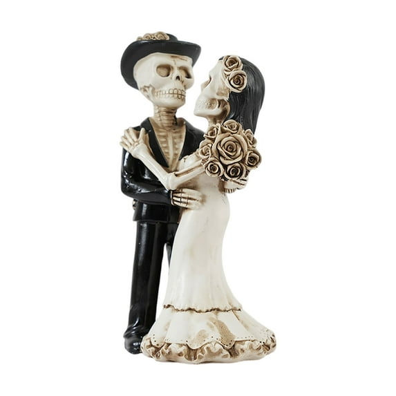 Skeleton Bride and Groom Figurine – Romantic Gothic Wedding Couple Statue, Unique Day of the Dead Decor, Halloween Tabletop Ornament, Resin Lovers Sculpture for Home, Office, or Party Display