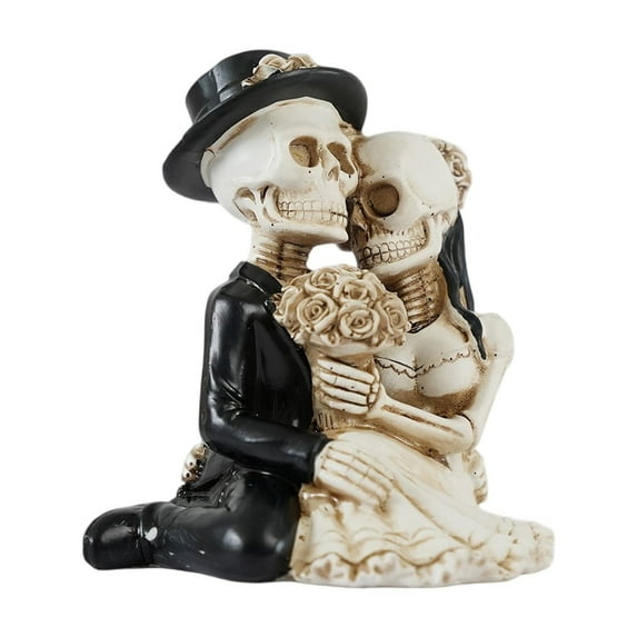 Skeleton Bride and Groom Figurine – Unique Gothic Wedding Cake Topper, Romantic Halloween Table Decor, Day of the Dead Collectible Ornament, 5.9 Inch, 1PC