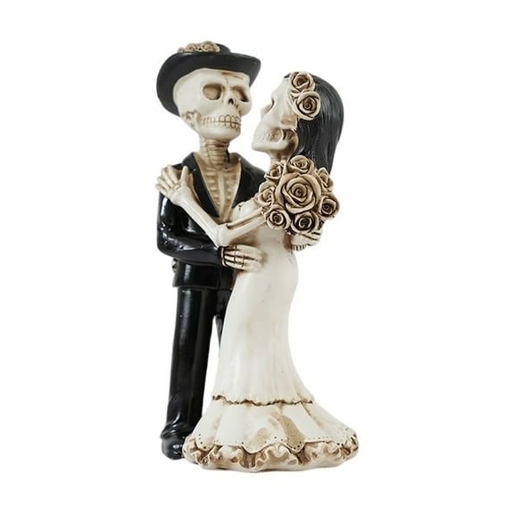 Skeleton Bride and Groom Figurine – Unique Gothic Wedding Cake Topper, Romantic Halloween Table Decor, Day of the Dead Collectible Ornament, 5.9 Inch, 1PC