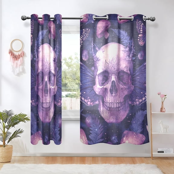 Skeleton Butterflies Mushrooms Blackout Curtains Thermal Insulation 63 inch Grommet for Bedroom Living Room Bathroom Kitchen Windows 2 Pack