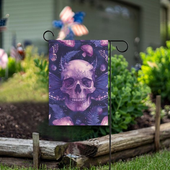 Skeleton Butterflies Mushrooms Garden Flag Double Sided Outdoor Banners for Courtyard Outdoor Lawn Farmhouse Holiday Decorations