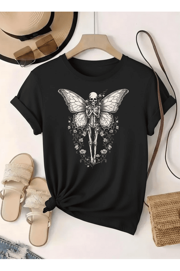 Skeleton Butterfly Fairy Grunge Goth Art Graphic Design Unisex T-Shirt V14742 up to Size 5XL