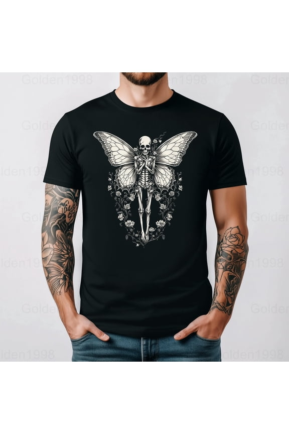 Skeleton Butterfly Fairy Grunge Goth Art Graphic Unisex Tee Graphic Tee,for men & women up to 5XL
