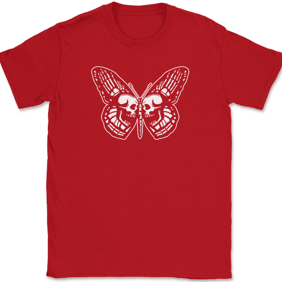 Skeleton Butterfly T-Shirt Trippy Graphic Funny Humor Skull Gift Tee - Red, 4XL