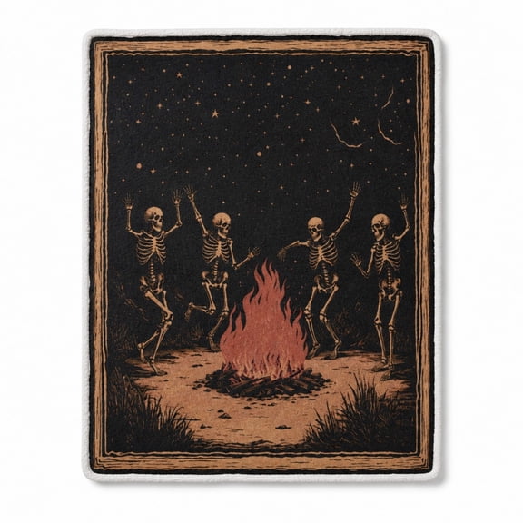 Skeleton Campfire Sherpa Blanket, Celestial Night Fleece Throw, Multicolor