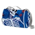 thumbnail image 1 of Skeleton Canvas Picnic Mat Waterproof Outdoor Blanket Portable Beach Mat Extra Large Foldable with Handles Blue Stripe Pattern 72x80 inches, 1 of 6