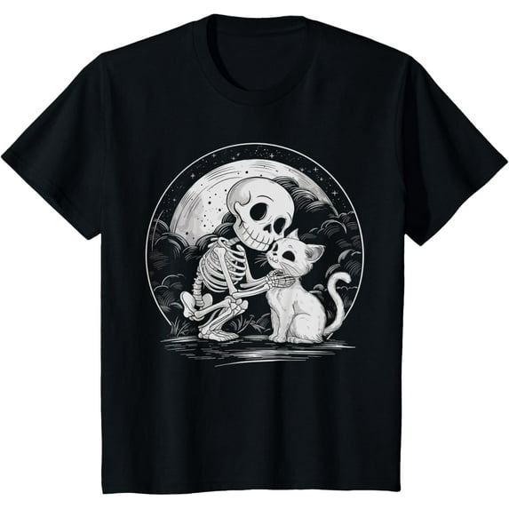 Skeleton Cat Skull Kitty Cute Goth Halloween Costume T-Shirt for Men Women Kids