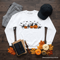 thumbnail image 1 of Skeleton Cats and Pumpkins Sweatshirt, Spooky Halloween Black Cat Sweater, 1 of 9