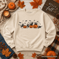thumbnail image 1 of Skeleton Cats and Pumpkins Sweatshirt, Spooky Halloween Black Cat Sweater, 1 of 9