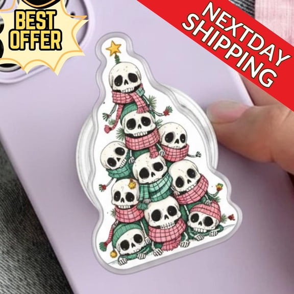 Skeleton Christmas Tree MagSafe Phone Grip: Spooky Christmas Phone Holder, Festive Holiday Accessory For Teenager, Hexmas Magnetic H8