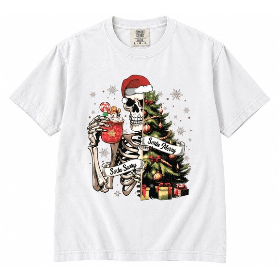 Skeleton Christmas Tree T-shirt, Sorta Merry Sorta Scary Shirt, Funny Christmas Shirt, Xmas Gifts for Women Coffee Chocolate Drink Lovers, Matching Shirt