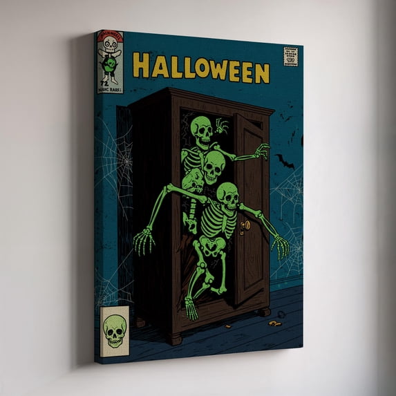 Skeleton Closet Halloween Wall Art, Spooky Comic Book Style Skeleton ...