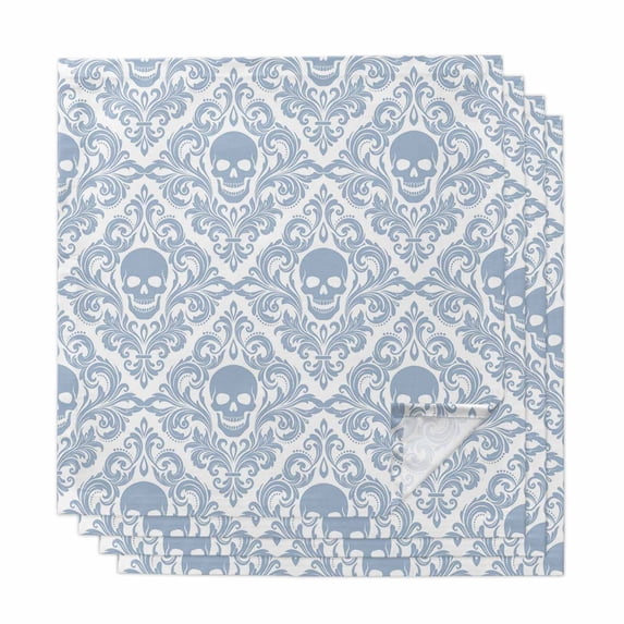 Skeleton Cloth Napkins, Light Blue Horror Skull Abstract Patterned Washable and Reusable Dinner Napkins Set of 4, Table Napkin for Kitchen Party Birthday Wedding Hotel Housewarming 20"x20"