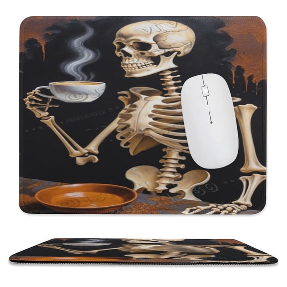 Skeleton With Coffee Print Mouse Pad, Computer Mouse Mat with Anti-Slip Rubber Base, Easy Gliding, with Stitched Edge,Funny Mouse Pad with Design 10"x12"