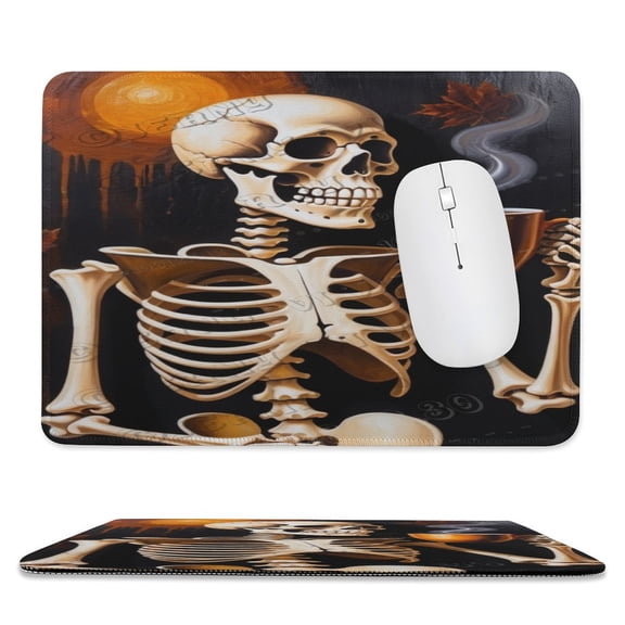 Skeleton With Coffee Print Mouse Pad with Stitched Edge, Premium-Textured Computer Mousepad with Non-Slip Rubber Base, Gaming Mouse Mat for Laptop, Office & Home 8"x10"