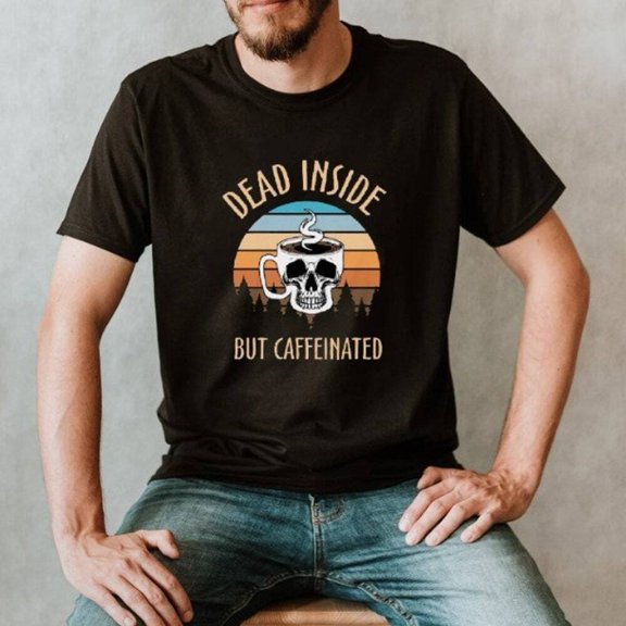 Skeleton Coffee T-Shirt, Dead Inside But Caffeinated Unisex Tee, Gift For Cof...