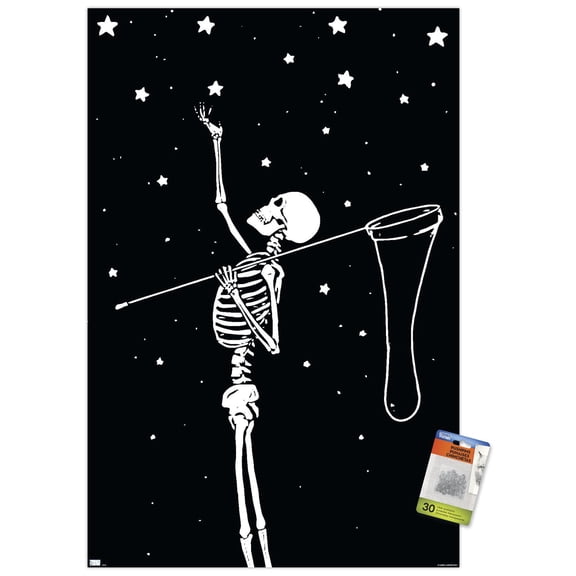 Skeleton Collecting Stars Wall Poster with Push Pins, 22.375" x 34"