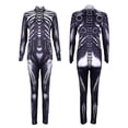 thumbnail image 1 of Skeleton Cosplay, Skeleton Costume, Skeleton Outfit, Mechanical Skeleton Bodysuit Costume Silver Metal Bone Print Full Body Zentai Suit Halloween Sci Fi Outfit for Movie Night, Black 110, 1 of 5