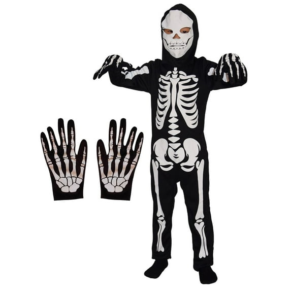 Skeleton Costume for Kids Toddler Teen,Halloween Skeleton Costume for Boys Girls with Gloves Mask 3-8 Years