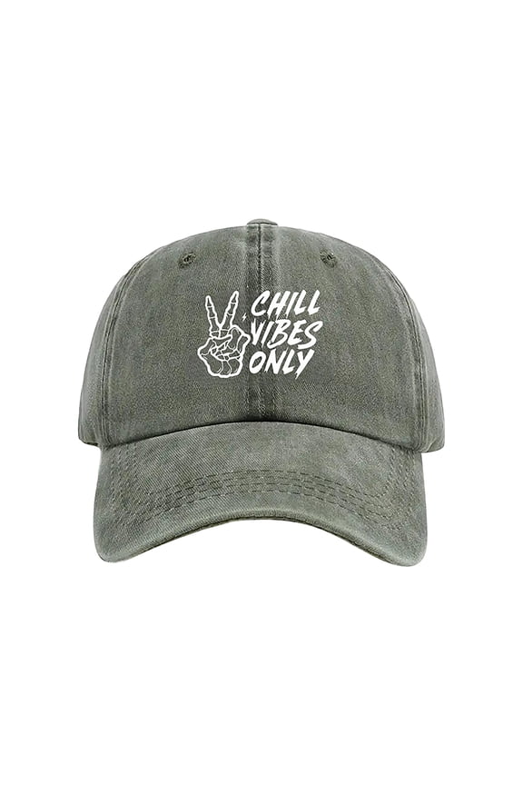 Skeleton, Cotton, Print, Peace Sign, Vintage Baseball Cap, Black Cotton Fabric, Sun Chill, Casual Headwear, Washed Green, 1 Pc