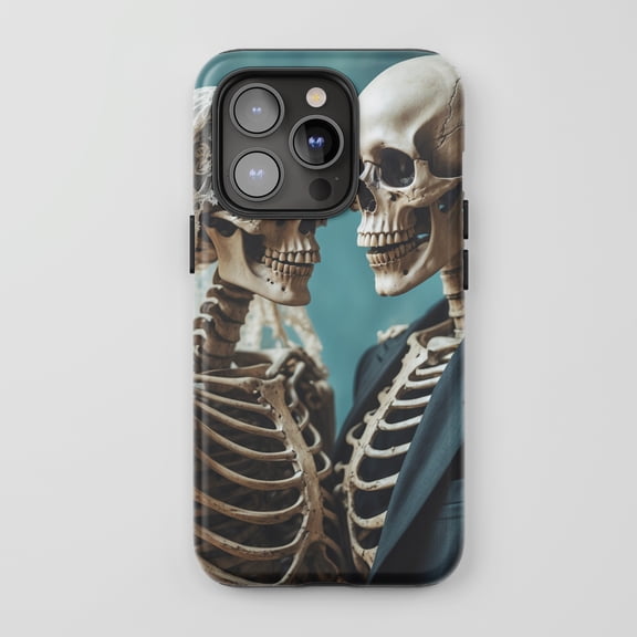 Skeleton Couple For All iPhone Series Tough Phone Case Gothic Dark Teal