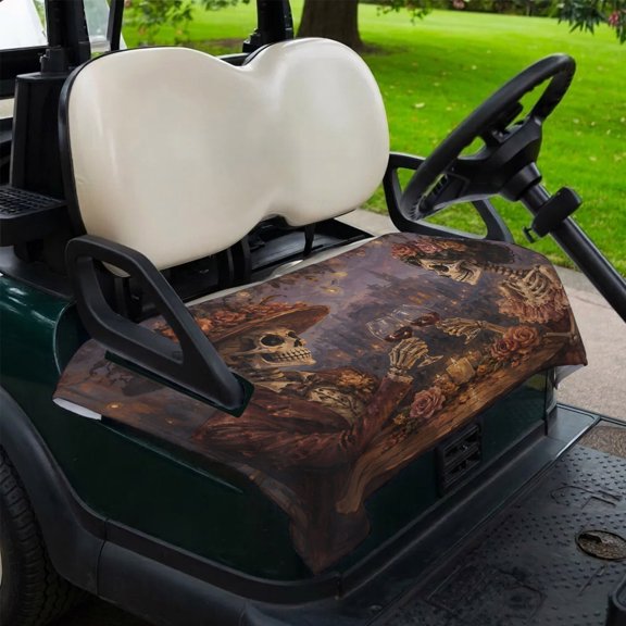 Skeleton Couple Golf Cart Seat Covers, 51" x 31" Universal Golf Cart Accessories for Men Women, Halloween Evening Castle Skulls Dark Rose Garlands Golf Cart Seat Towel Fits 2Seat Carts