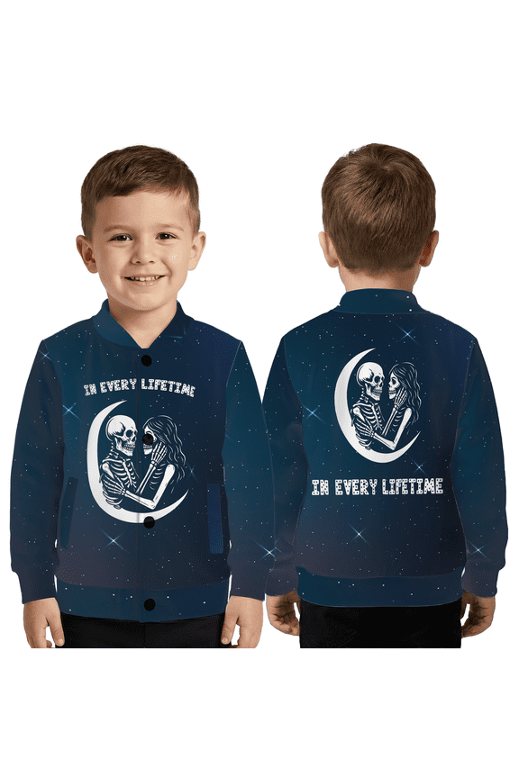 Skeleton Couple Moon Baseball Jacket – Gothic Love Galaxy Outerwear Jacket, Custom In Every Lifetime Baseball Jacket