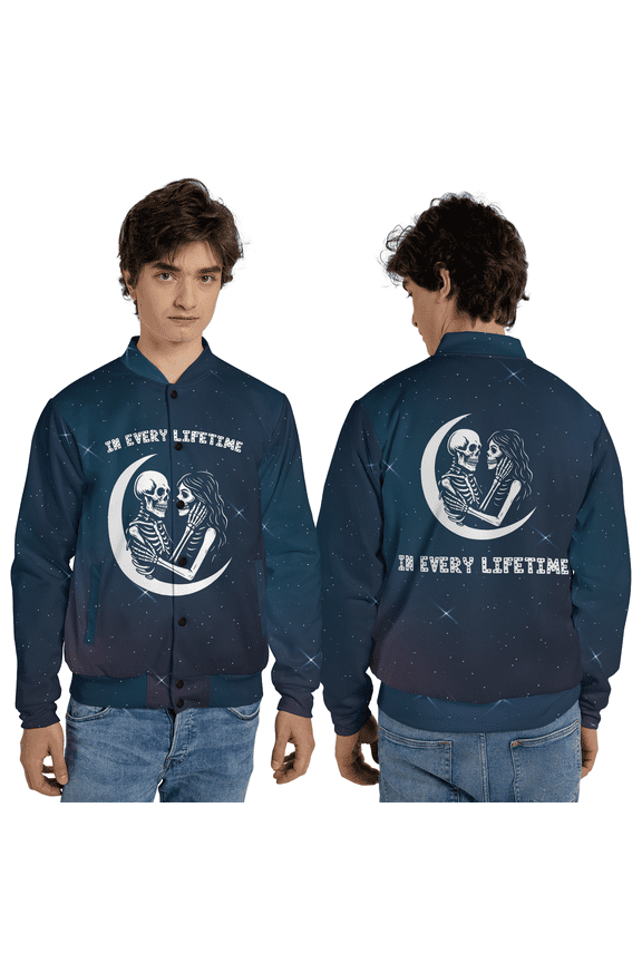 Skeleton Couple Moon Coat – Gothic Love Galaxy Outerwear Jacket, Custom In Every Lifetime Baseball Jacket